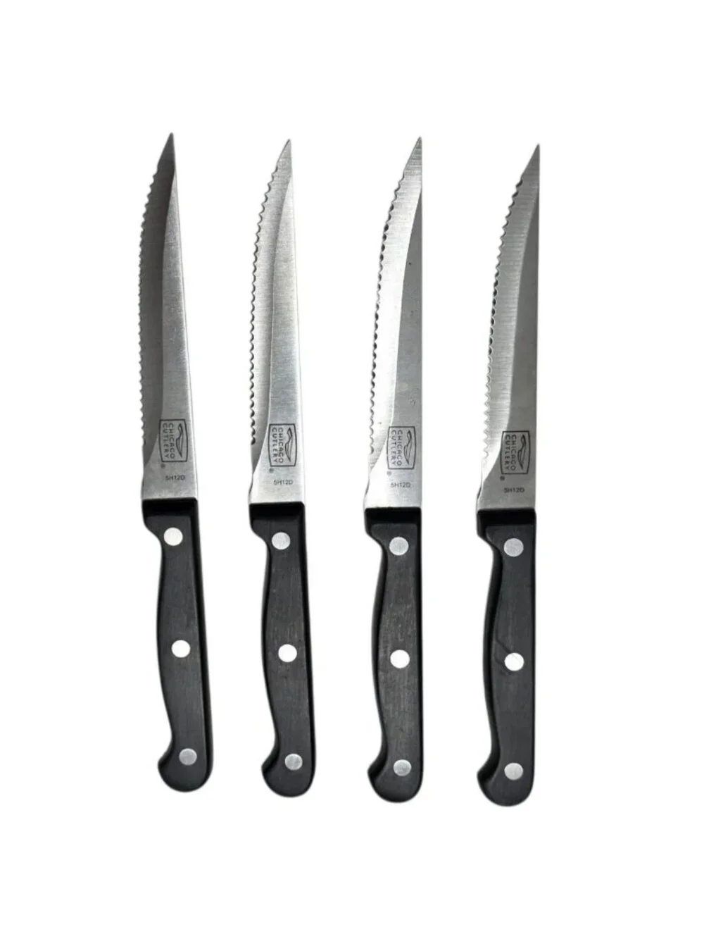 8 Chicago Cutlery Steak Knives Black Rivets Serrated Blade Meat Knife Set Sharp